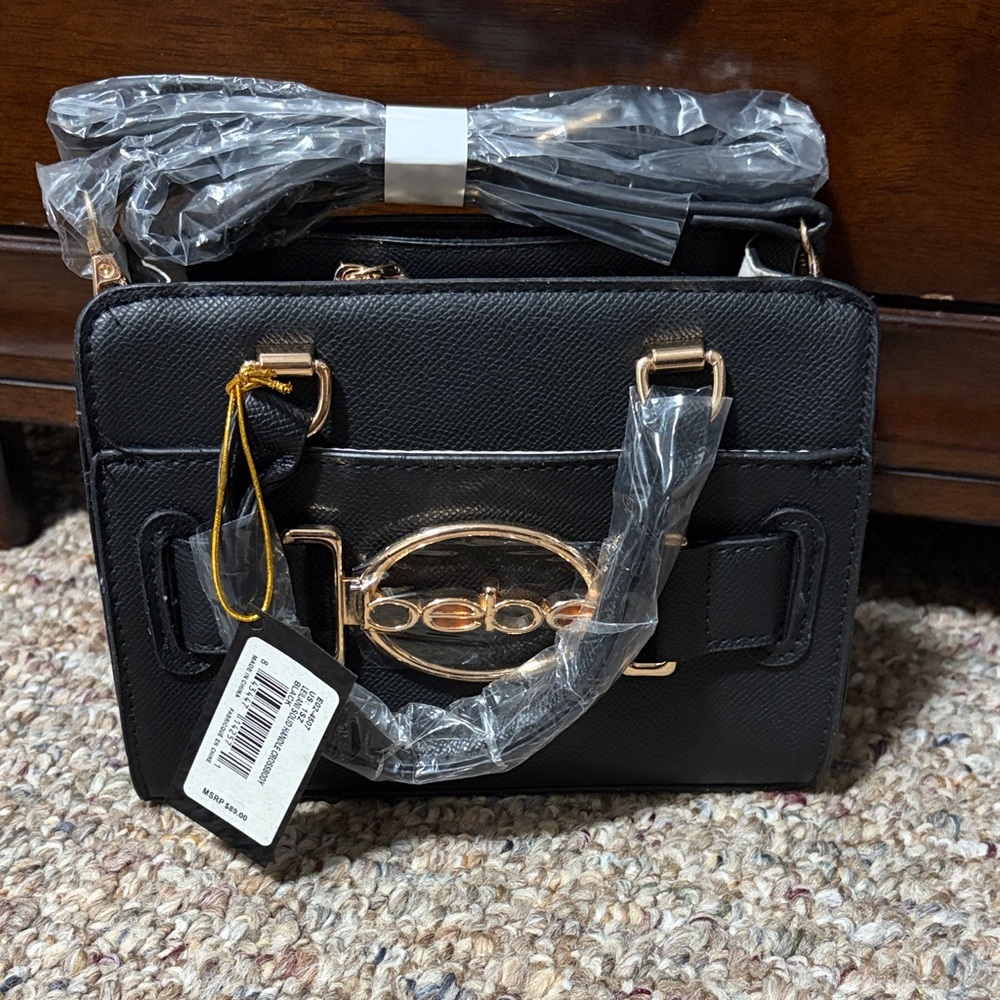 Bebe Black Mini Bag with Gold Accents